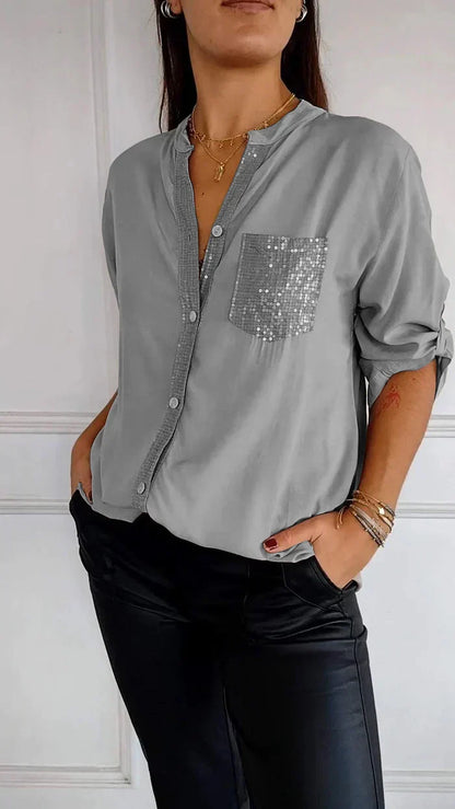 Adielle - Glamorous V-Neck Shirtwith Shimmering Sequins for Women