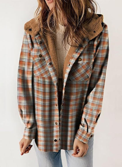 Sherry - Women's Hooded Wool Jacket Vest  with Checkered Pattern