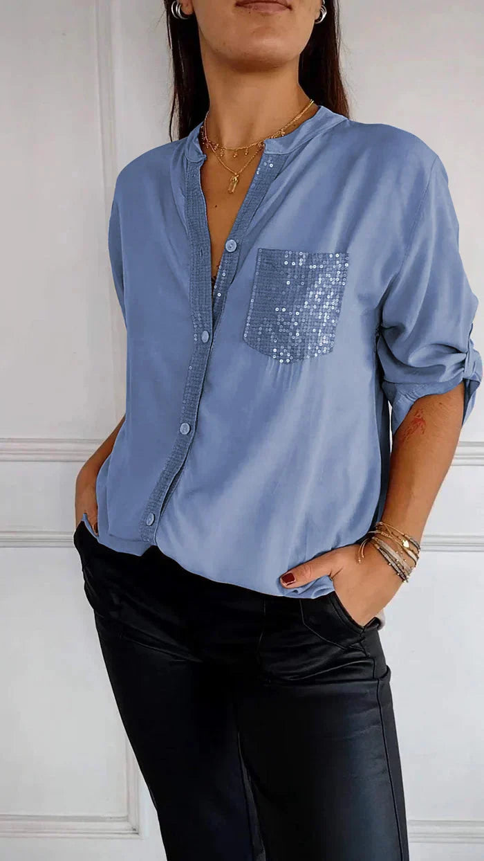 Adielle - Glamorous V-Neck Shirtwith Shimmering Sequins for Women