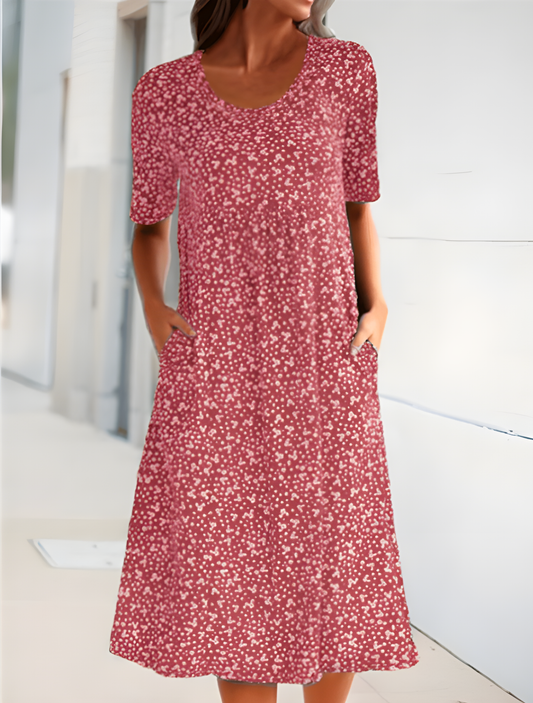 Jackielyn - Comfortable Floral Dress with Classic Round Neck