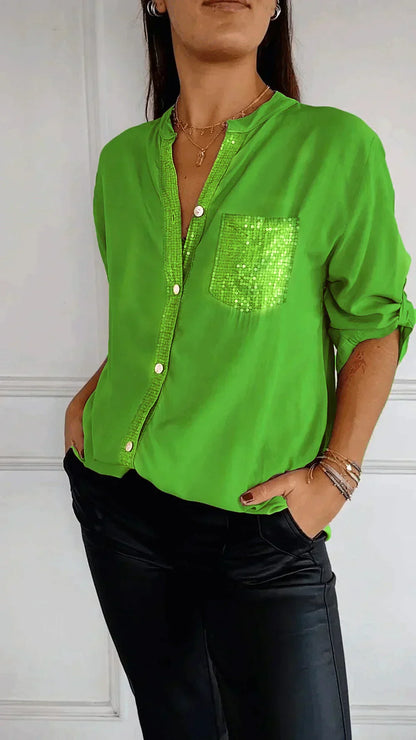 Adielle - Glamorous V-Neck Shirtwith Shimmering Sequins for Women