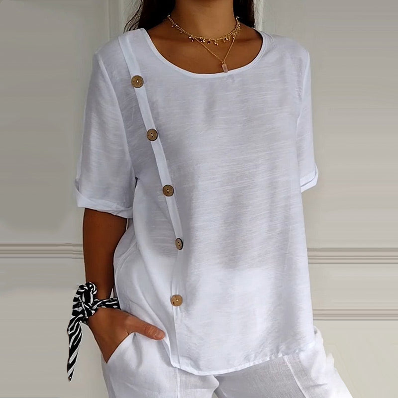 Bethany - Elegant Side-Button Linen Blouse for Women