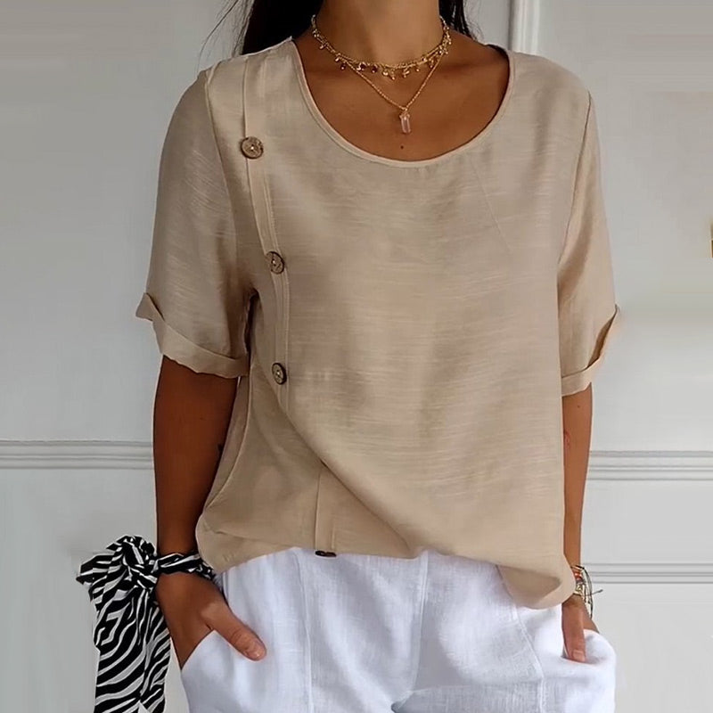 Bethany - Elegant Side-Button Linen Blouse for Women