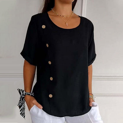 Bethany - Elegant Side-Button Linen Blouse for Women