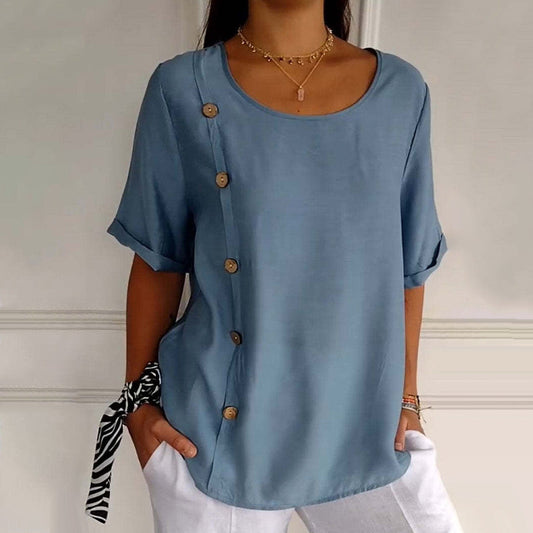 Bethany - Elegant Side-Button Linen Blouse for Women